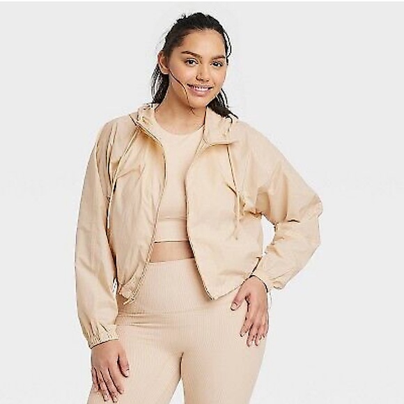 🆕All in Motion Women’s plus-size Beige full-zip hooded Windbreaker Jacket❤️❤️3X - Picture 2 of 4